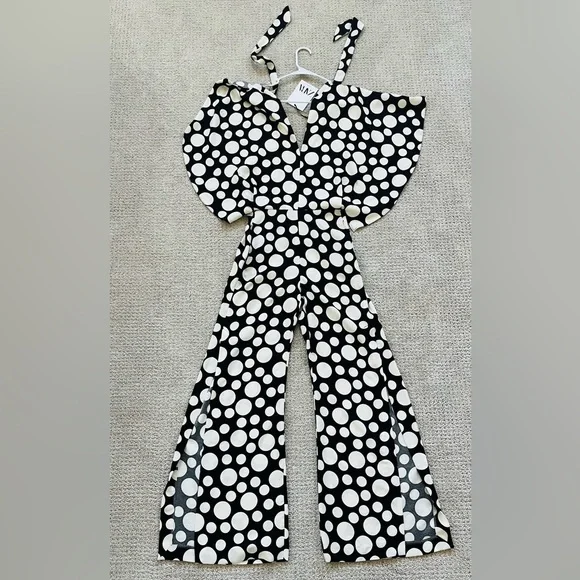 NWT - Zara Studio Limited Edition Black and White Polka Dot Jumpsuit - Picture 7 of 11